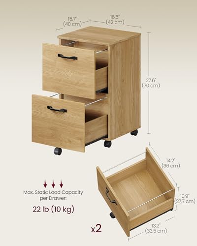VASAGLE 2-Drawer File Cabinet, Small Rolling Filing Cabinet