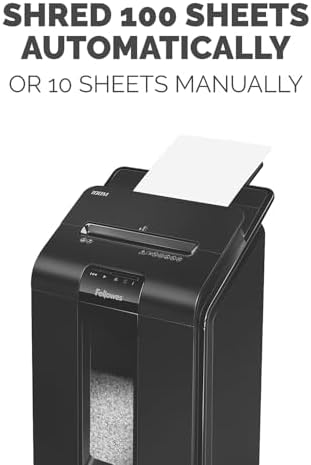 Fellowes AutoMax Micro-Cut 100M Commercial Office Auto Feed 2-in-1 Paper Shredder with 100-Sheet Capacity, Black