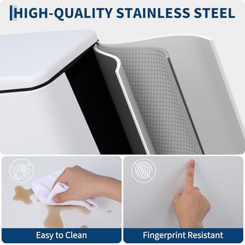 PrecisionAuto Slim Bathroom Trash Can with Soft Close Lid, 10 Liter / 2.6 Gallon Stainless Steel Step Garbage Can with Removable Inner Bucket, Narrow Trash Bin for Toilet Bedroom Kitchen, White