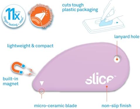 Slice Micro Safety Cutter | Safe Ceramic Box Cutter Lasting 11x Longer than Metal | Keychain Box Opener | Combo Pack | Sky + Lavender