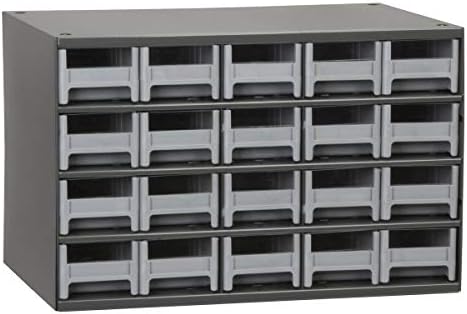 Akro-Mils Steel Garage Storage Cabinet, Small Parts Organizer Metal Cabinet for Hardware, Nails, Screws, Bolts, Nuts, and More, 17" W x 11" D x 11" H, 20-Drawer, Gray Cabinet/Gray Drawers (19320)
