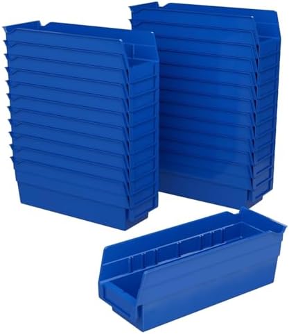Akro-Mils 30120 Heavy Duty Plastic Shelf Bins, 12"x 4"x 4", Blue, 24-Pack