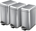 Home Zone Living 3-Pack 1.3 Gallon Small Bathroom Trash Can with Lid and Step Pedal, Stainless Steel Wastebasket with Slim Design for Home and Office, Silver, 5 Liters