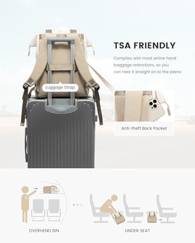 LOVEVOOK 17.3 Inch Laptop Backpack for Women, Large Capacity Travel Backpack with Organizer Bag, Waterproof Carry on Backpack Purse Work Bag with USB Port for Teacher Nurse, Beige-Khaki