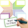 Availey 32 Pieces (3 x 5) - Colored Border Magnetic Dry Erase Labels - Reusable Strips for Classroom Home Office Garage Refrigerator Blank Writable Erasable Cards Name Tags Students Locker Shelf