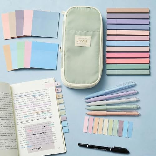 Jutom 39 Pcs Aesthetic Book Annotation Kit,Green,Cute Style