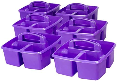 Storex 3-Compartment Small Craft Caddy – Multipurpose Classroom Organizer with Handle, Purple, 6-Pack (00944C06C)