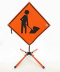 Traffic Roll-Up Sign Kit with Stand – Collapsible Safety Sign & Heavy-Duty Portable Stand, High Visibility, Easy Setup (Worker Symbol, Non-reflective)