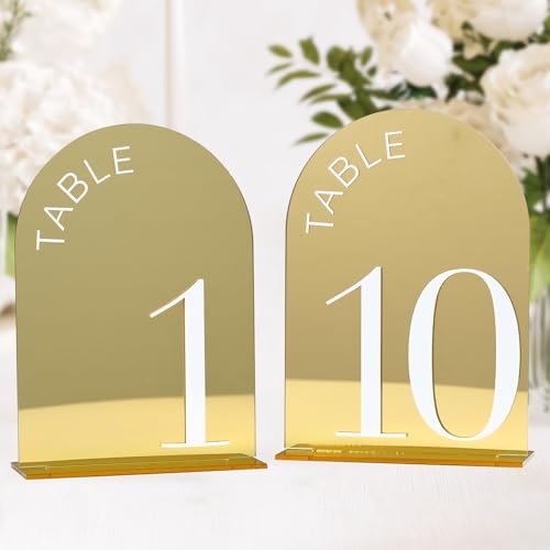 Gold Mirror Arch Wedding Table Numbers 1-10 with Stands
