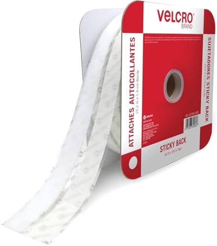 VELCRO Brand Sticky Back Hook and Loop Fasteners, White, 50 Ft Tape Roll