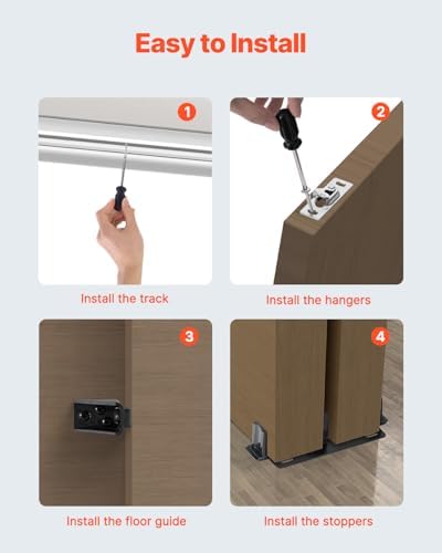 VEVOR Bypass Door Hardware, 6ft Heavy Duty Bypass Sliding Door Hardware Kit, Aluminum Alloy Sliding Closet Door Hardware Set for 2 Door System, Fit Door Thickness 1 3/8" - 1 3/4", Easy to Install