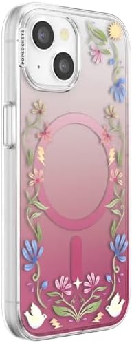 PopSockets iPhone 15 Phone Case with MagSafe, Wireless Charging Compatible, Disney - Boho Wildflowers Maroon