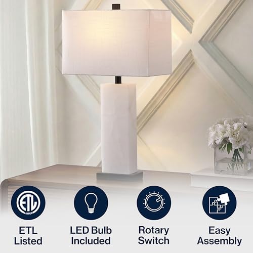 JONATHAN Y Tiggie 27" Alabaster Table Lamp, White Alabaster/Black