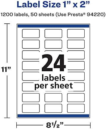 Avery Matte White Rectangle Labels, Sure Feed Technology, 1" x 2", 1,200 Matte White Printable Labels