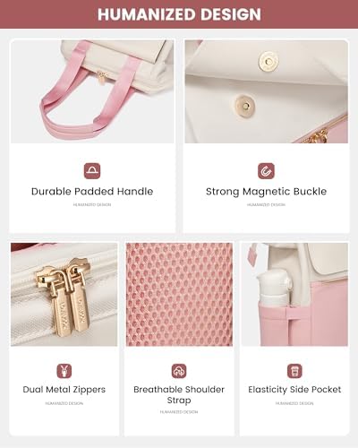 LOVEVOOK Laptop Backpack for Women, 15.6 Inch Work Laptop Bag with USB Port, Fashion Teacher Nurse Backpack Purse, Waterproof Travel Computer Backpack with Organizer Bag, 2PCS, Beige-Pink