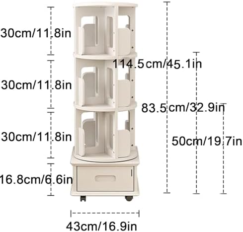 GAMAK Small Bookshelf with Storage for Kids 2-4 Tier Rotating Bookshelf with Brake Wheels 360° Display Wood Book Shelf Organizer for Bedroom Living Room Study Room (Size : Three)