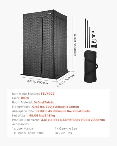 VEVOR Portable Vocal Booth 6.56 ft Pro-Grade Echo-Free Recording Booth