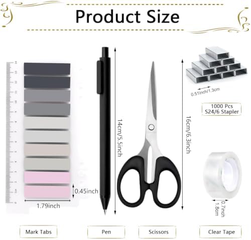 Office Supplies,Black Desk Accessories,Stapler and Tape Dispenser Set for Women with Stapler,Tape Dispenser,Staple Remover,Staples,Clips,Scissors and Tabs,Gift for Students,Coworkers,Teacher,Business