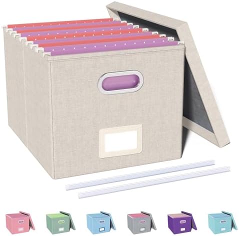 Oterri File Organizer with Lid, File Box, File Cabinet for Letter File Folder Storage, Hanging File Organizer for Office/Decor/Home,Document Organizer, 1 Pack,Beige-Box Only