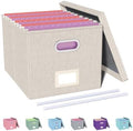 Oterri File Organizer with Lid, File Box, File Cabinet for Letter File Folder Storage, Hanging File Organizer for Office/Decor/Home,Document Organizer, 1 Pack,Beige-Box Only