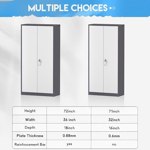 Greenvelly Metal Garage Storage Cabinet, Locking Steel Cabinet with 2 Doors and 4 Adjustable Shelves, Metal Tool Cabinets, Lockable File Cabinet for Home Office, Garage, School (Gray White)