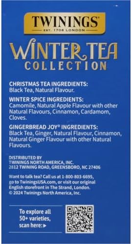 Twinings Winter Tea Collection, Limited Edition Holiday Gift Box, 20 Count (Pack of 3), Includes Christmas Tea, Winter Spice, and Gingerbread Joy, Enjoy Hot or Iced, 60 Teabags