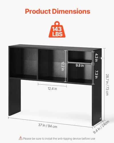 VEVOR Desktop Bookshelf, Storage Organizer with 5 Shelves for Computer Desk, Wooden Shelf Desk Hutch with Anti-Slip Feet Pads, Desk Top Display Rack for Office, Home & Dorm, Black