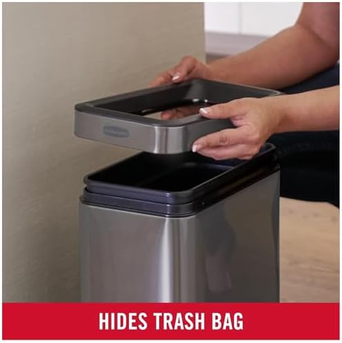 Rubbermaid Slim Space-Saving Stainless Steel Wastebasket, Charcoal, 2.6 Gal