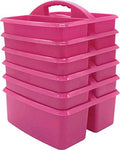 Teacher Created Resources Pink Portable Plastic Storage Caddy 6-Pack for Classrooms, Kids Room, and Office Organization, 3 Compartment