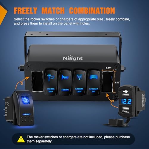Nilight 6 Gang Rocker Switch Box Detachable Housing 6 Holes Aluminum Panel