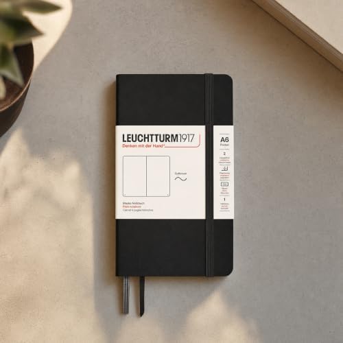 LEUCHTTURM1917 - Notebook Softcover Pocket A6-123 Numbered Pages for Writing and Journaling (Plain, Black)