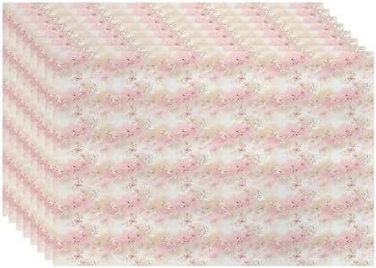 Batmerry Watercolor Cherry Blossom Linen Placemats Set of 8, Light Apricot Flowers Washable Table Mats for Kitchen Table Thickened Heat Insulation Dining Set Indoor Outdoor 12X18 in