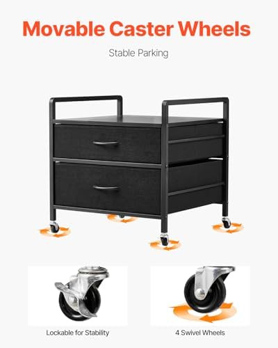 VEVOR Mini Fridge Stand with Storage, 176 lb-Capacity Mini Fridge Table with 2 Drawers & 4 Swivel Wheels, Mobile Mini Fridge Shelf, Black Mini Fridge Organizer for Dorm, Apartment, Office, Bedroom