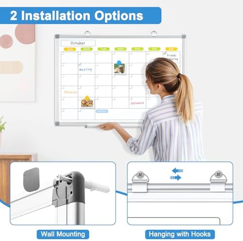 Dry Erase Calendar Whiteboard for Wall, 24" x 18" Monthly White Board