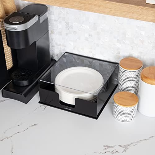 Mind Reader Paper Plate Holder, Covered Dispenser, Dinner Party Essentials, Plate Caddy, Acrylic, 11" L x 11" W x 5" H, Black (Pack of 2)