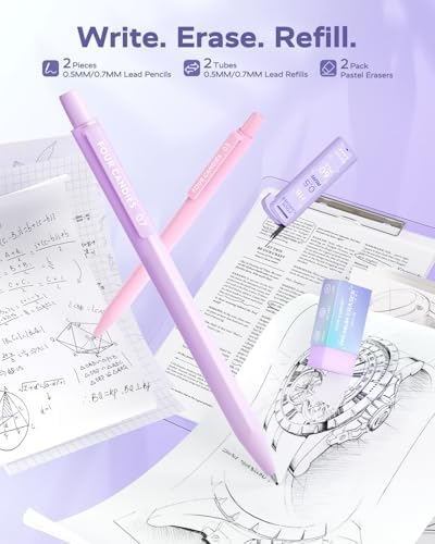 Four Candies Aesthetic Purple School Supplies Kit with Case for Girls | Back to School Stationery Set with Pens, Highlighters, Mechanical Pencils, Sticky Notes for Students, College, Journaling