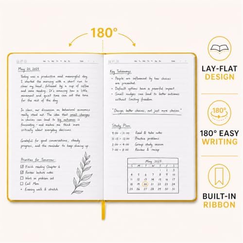 SUIN A5 Hardcover Lined Journal Notebook, 200 Pages, Yellow, 1 Pack