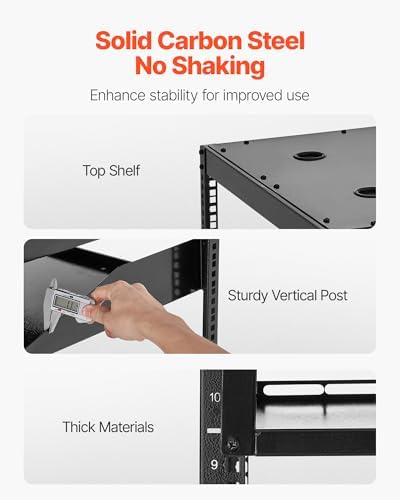 VEVOR 12U Server Rack, Open Frame Network Rack for IT & AV Gear, Floor Standing or Wall Mounted,with 2PCS 1U Rack Shelves & Mounting Hardware, AV Rack for 19" Networking,Audio and Video Device