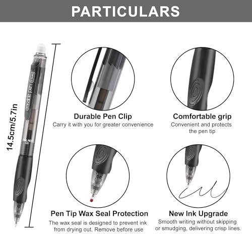 USUAL Retractable Erasable Gel Pens, 0.5mm Fine Point, 20 Black Ink Pens, Make Mistakes Disappear, Smooth Writing for Office & Back-to-School Supplies (20 Black)