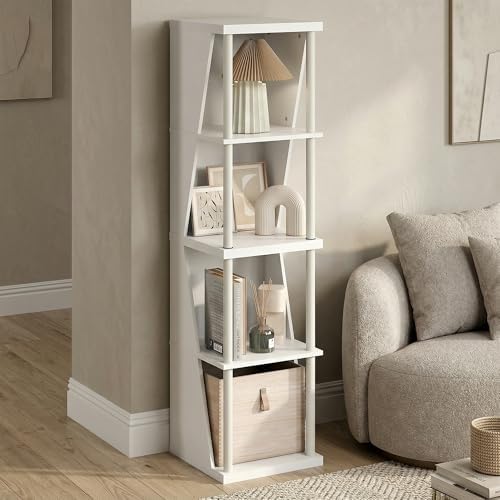 Furinno Flexi Book Shelf, 4-Cube Bookshelf, Standing Bookcase, White