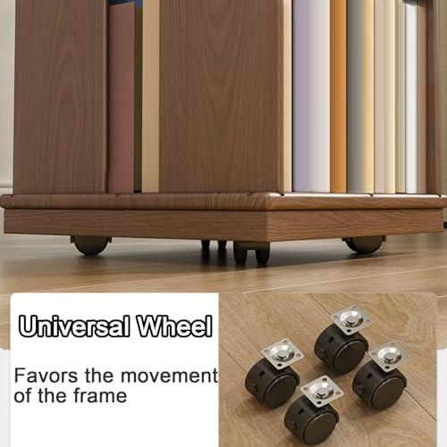 GAMAK Rotating Bookshelf Kids 360 Display 3-4 Tier Revolving Bookcase with Brake Wheels Floor Standing Bookcase Narrow Bookshelf for Small Spaces Natural Wood (Color : Wood, Size : Landing_Four)
