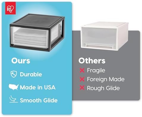 IRIS USA 2-Pack 30 Qt. Stacking Drawer Organizer with Sliding Drawer, Black