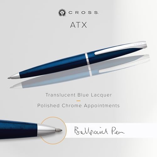Cross ATX Translucent Blue Lacquer Ballpoint Pen, Medium Point, Black Ink