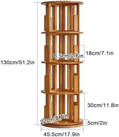 GAMAK Rotating Bookshelf Tower for Kids 360 Display 4 Tier Floor Standing Bookcase Tall Skinny Wood Bookcase Spinning Bookshelf for Bedroom Living Room Study Room (Color : Walnut)