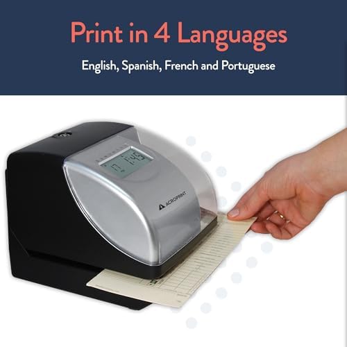 Acroprint Electronic Time Clock Machine – Time Stamp Machine for Employees, Ideal for Small Business, Accommodates Right or Left-Hand Time Cards, Selectable Hour Format