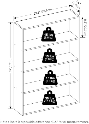 Furinno Basic DVD Shelf, 4-Tier CD Rack, Media Shelf, Espresso | 6 x 24 x 35, Open Shelf for DVD Blueray Game Disc, Storage Cabinets, for Living Room, Bedroom, Home Office