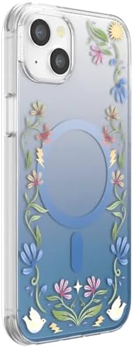 PopSockets iPhone 14 Plus Phone Case with MagSafe, Wireless Charging Compatible, Disney - Boho Wildflowers Blue
