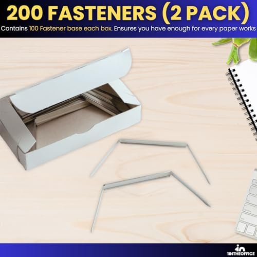 1InTheOffice Paper Fasteners, Prong Fasteners, Metal Fasteners, 2 Inch, 2.75" Center to Center, 100 Pieces/Pack, (200)