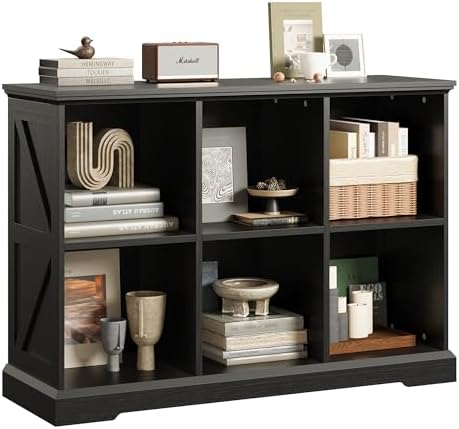 IRONCK 6 Cube Storage Organizer, Farmhouse Wood Bookshelf, Black