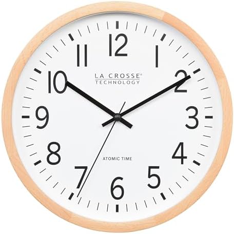 La Crosse Technology 404-53707-INT 12.8-Inch Beech Wood Atomic Analog Wall Clock